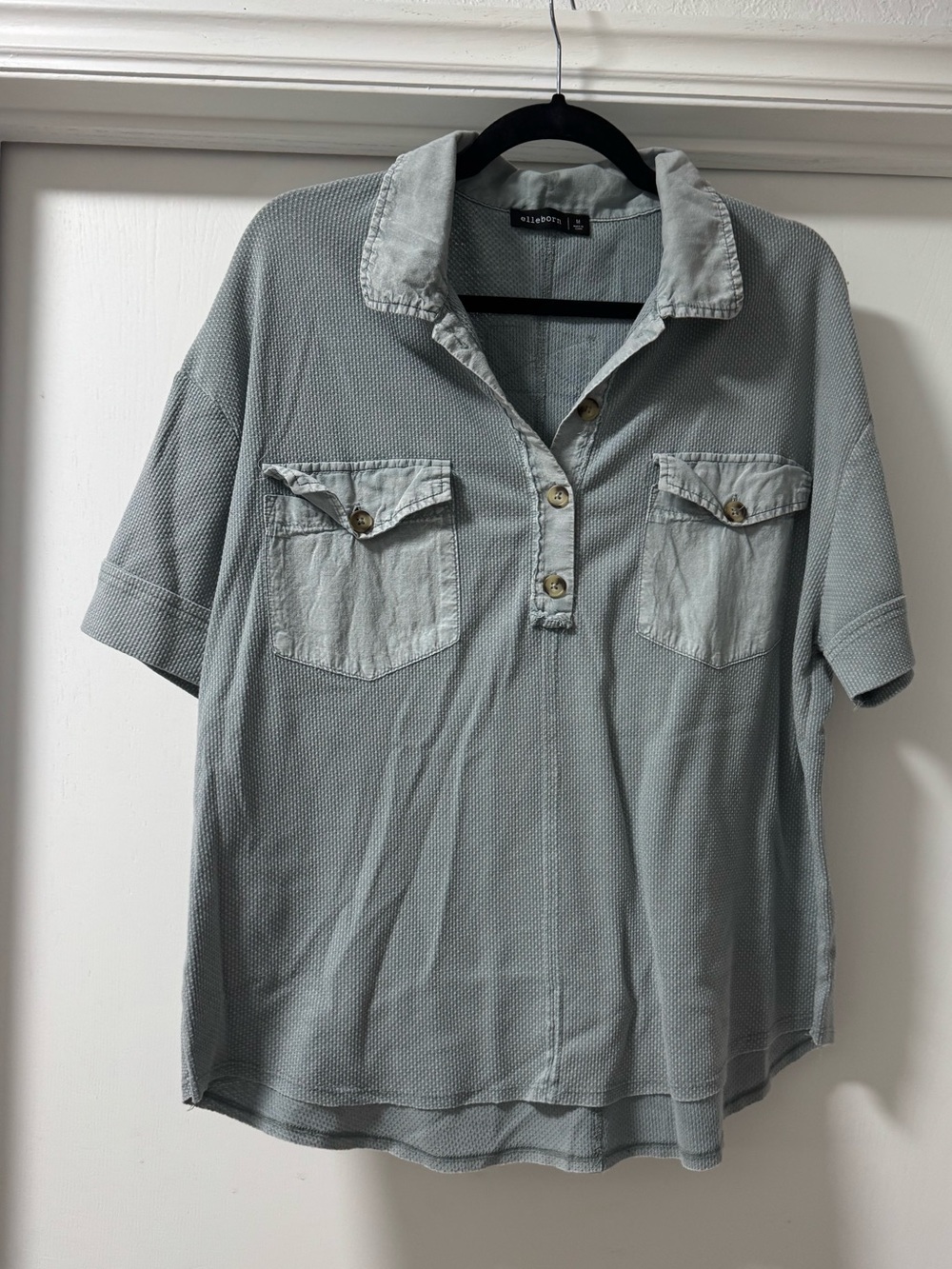 Short-Sleeve Button Polo in Light Blue